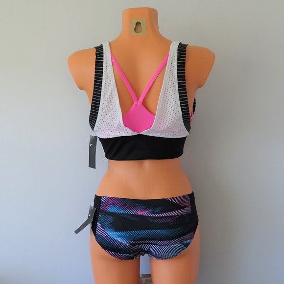 Nike 2 Piece Sport Mesh Layered White Bikini Set - Picture 3 of 3